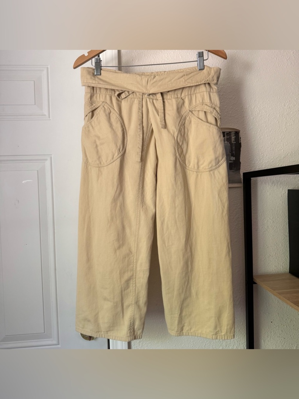 GIMAGUAS tan khaki cotton high rise wide leg pants